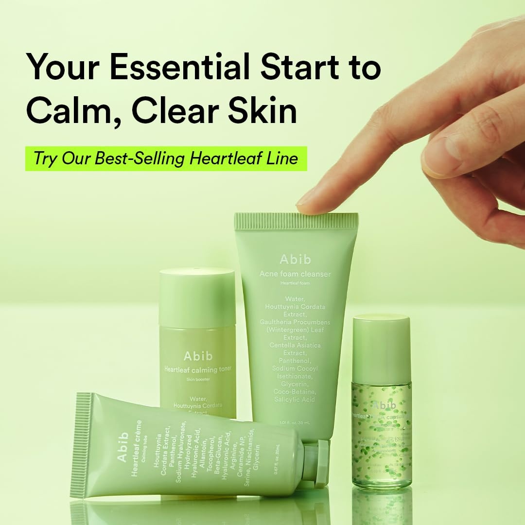 Abib Heartleaf Calming Trial Kit (Heartleaf foam 1.01 fl oz, Calming toner 1.01 fl oz, TECA capsule serum 0.50 , cream 0.67 fl oz)