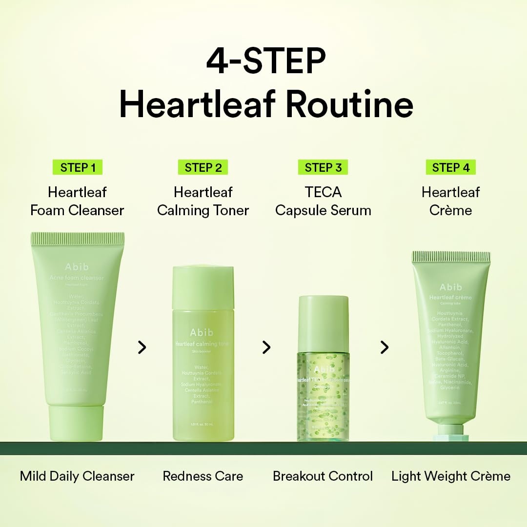 Abib Heartleaf Calming Trial Kit (Heartleaf foam 1.01 fl oz, Calming toner 1.01 fl oz, TECA capsule serum 0.50 , cream 0.67 fl oz) - view 3