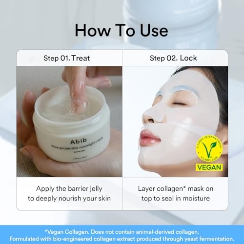 Abib Rice Probiotics Overnight Mask Barrier Jelly & Vegan Collagen Gel Mask sedum Jelly 4 Sheets | Moisturizer for Slugging Intensice Hydrating Nourishing Face, Korean Vegan Collagen - view 8