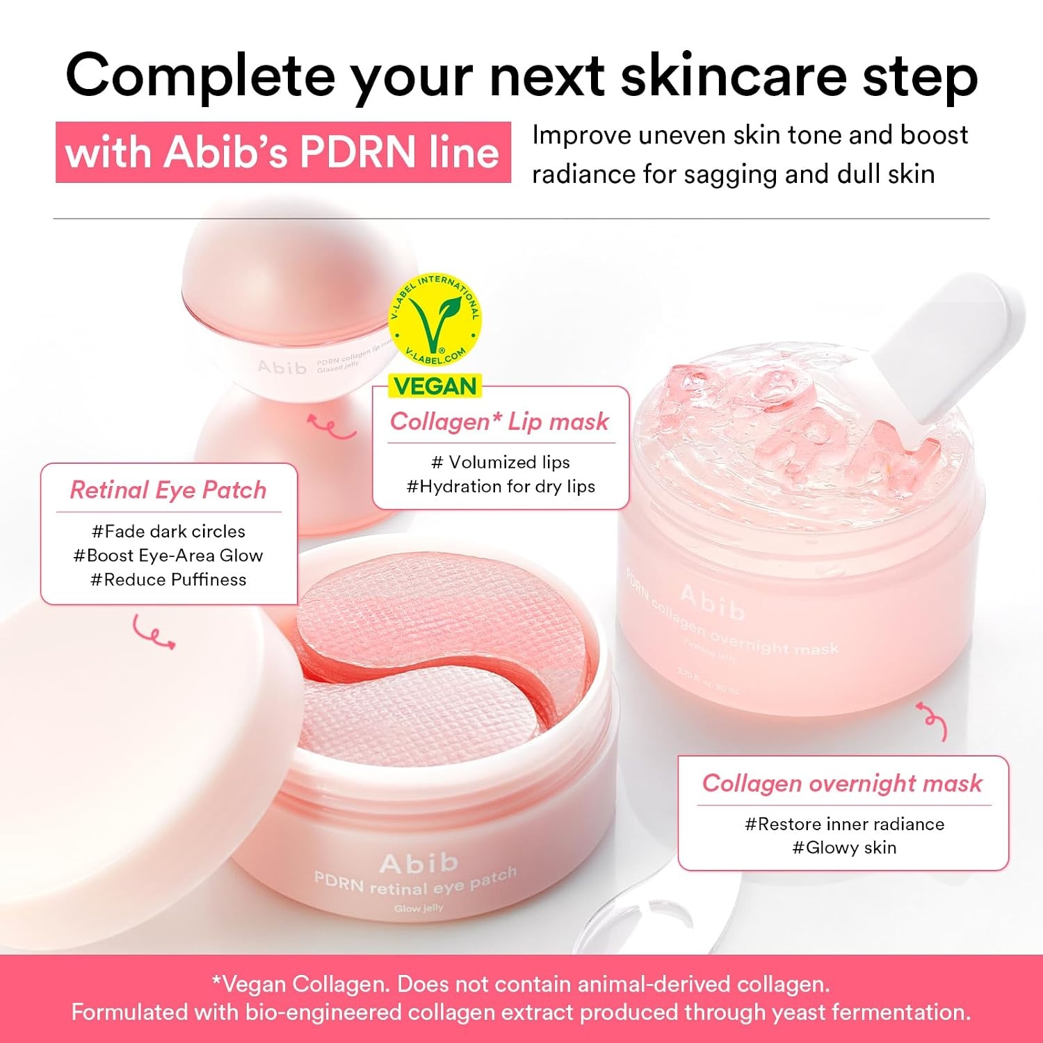 Abib Pink Me Up PDRN 3 Step Glow Kit | Overnight Firming Jelly Mask, PDRN Retinal Eye patches, PDRN Lip Mask | Mothers Teen Korean Skincare Set for Glass Skin, Birthday Gifts for Women(PDRN Routine Trio)