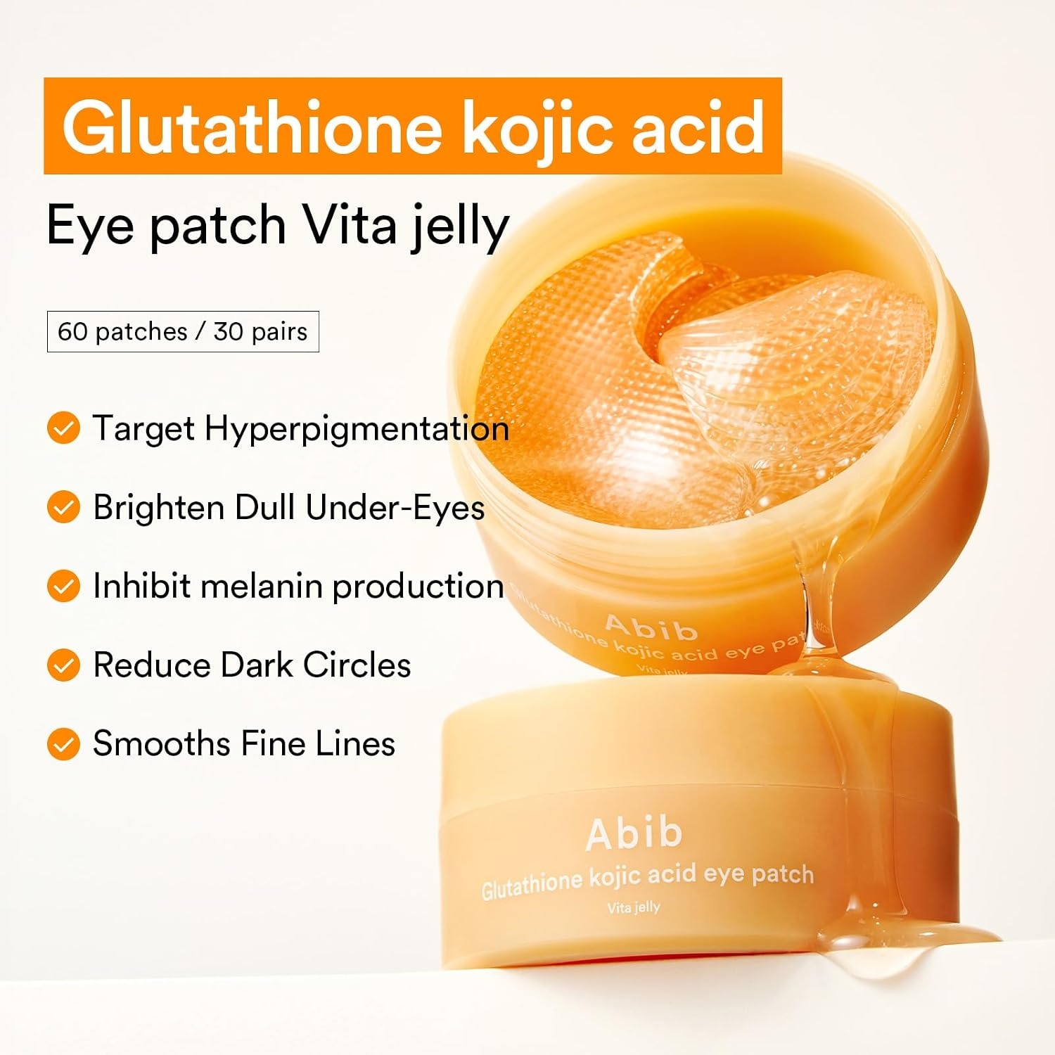 Abib Glutathione Kojic Acid Eye Patches for Radiance Dark Circles & Dark Spots, with Tone-up Jelly, 60 Count, Korean Skin Care(Glutathione) - view 3
