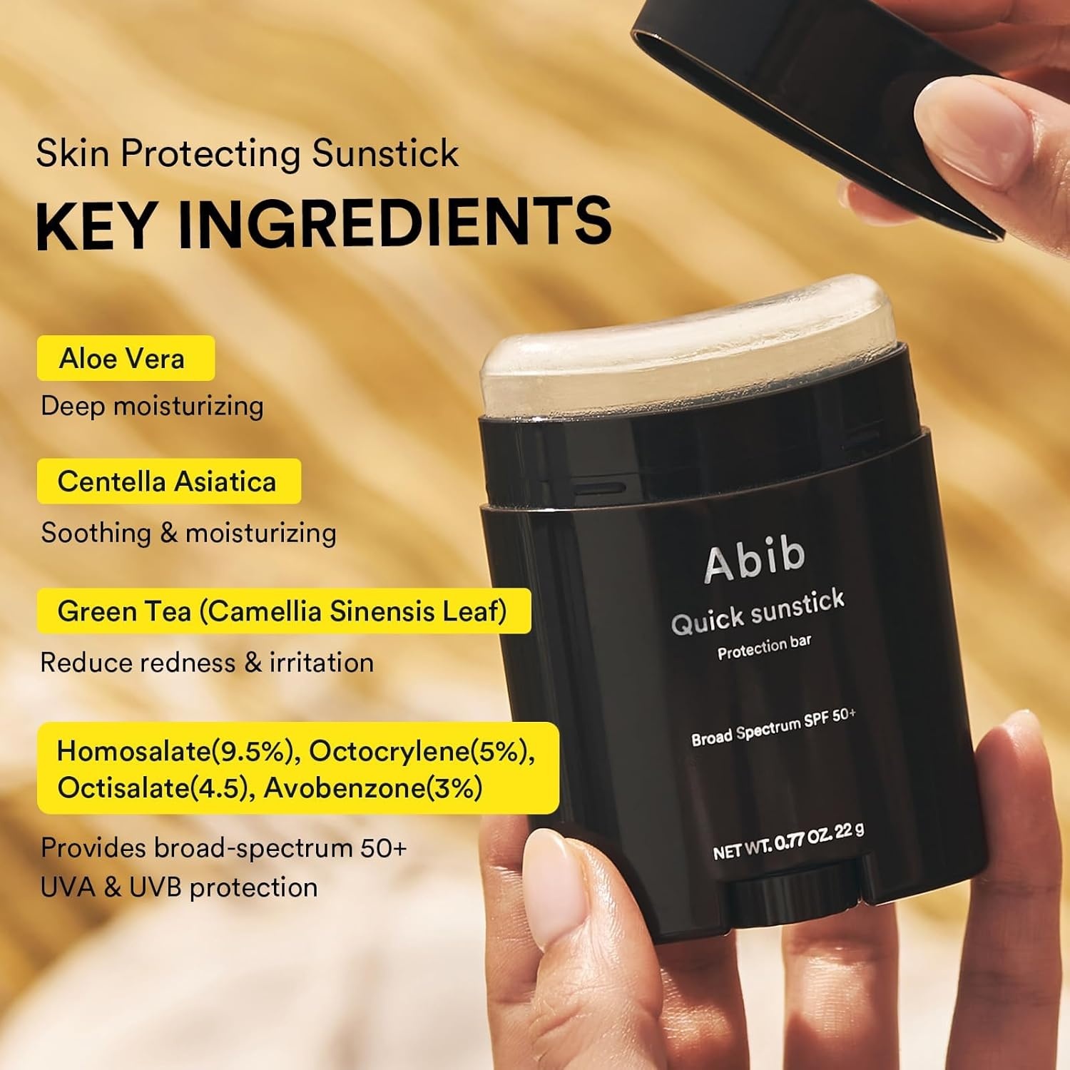 Abib Quick Sunstick Protection Bar SPF50+ Broad Spectrum, Glowy Sunscreen Stick for Dry & Sensitive Skin, No White Cast, With Centella & Aloe, Korean Sunscreen, 0.77 oz / 22 g(Quick (Glowing))