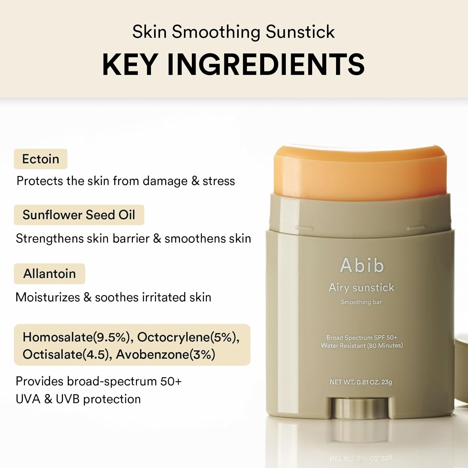 Abib Quick Sunstick Protection Bar SPF50+ Broad Spectrum, Glowy Sunscreen Stick for Dry & Sensitive Skin, No White Cast, With Centella & Aloe, Korean Sunscreen, 0.77 oz / 22 g(Airy&Quick) - view 4