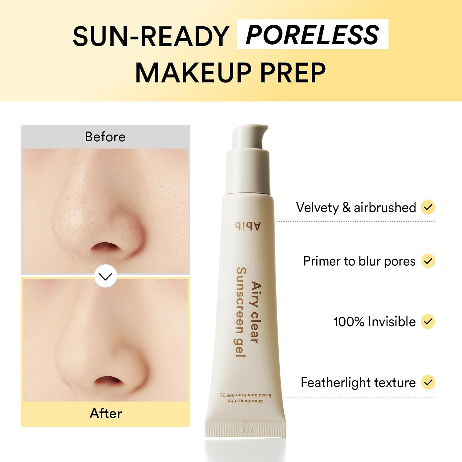 Abib Airy Clear Sunscreen Gel SPF 30, 1.01 fl.oz (30 g), Semi-matte, Pore-smoothing Primer with SPF, Korean Suncreen with No White Cast, Suncare, Skincare(Airy (Semi-matte)) - view 2