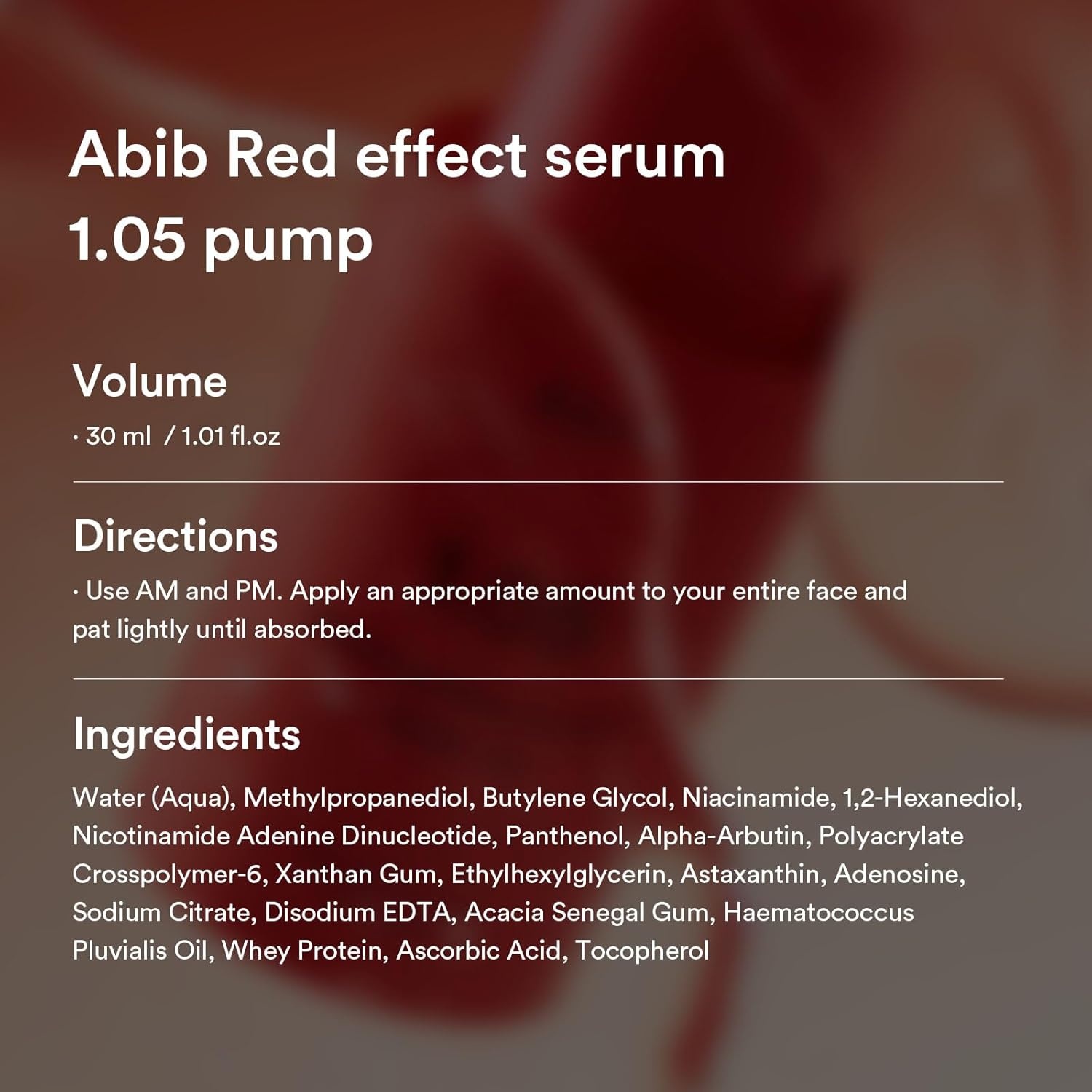 Abib PDRN Glow Serum 4.0 Pump 1.01 fl oz, 4% Salmon DNA PDRN, Skin Turnover & Revitalization Care, Elasticy, Skin Density, with Peptides, Hyaluronic Acid & Hydrolyzed Collagen, Korean Skin Care(Red Effect Serum) - view 6