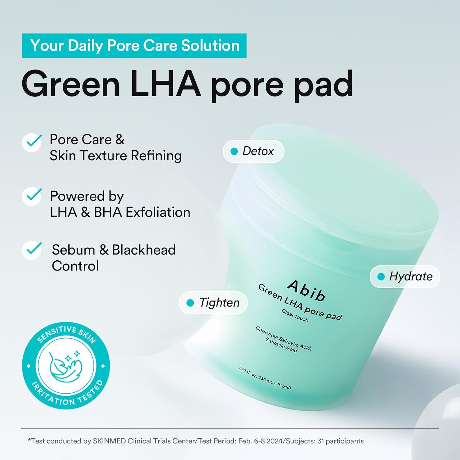 Abib Green LHA Pore Pad Clear Touch – BHA Exfoliating Toner Pads for Pore Care, Sebum Control & Skin Texture Refining, Korean Skincare, 70 Pads 230mL(LHA (Clear Touch))