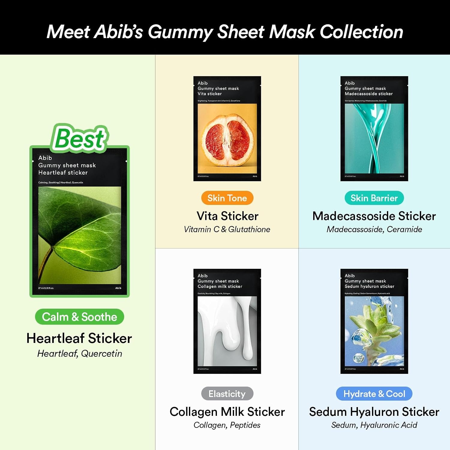 Abib Gummy Sheet Mask Vita Sticker 10 Sheets (Skin Tone) I Korean Face Mask for Sensitive Skin, Soothing & Redness Relief, Daily Skincare Treatment, K-Beauty Sheet Mask(Madecassoside (Strengthening)) - view 2