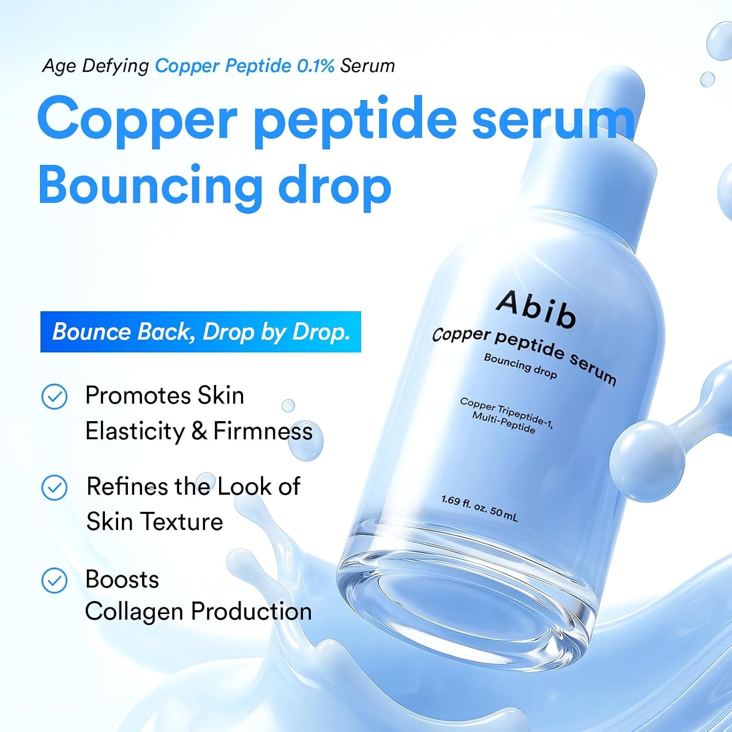 Abib Copper Peptide Serum Bouncing Drop – GHK-Cu, Argireline & Matrixyl Peptide Face Serum | Skin Texture & Hydration | Korean Skincare | 1.69 fl oz