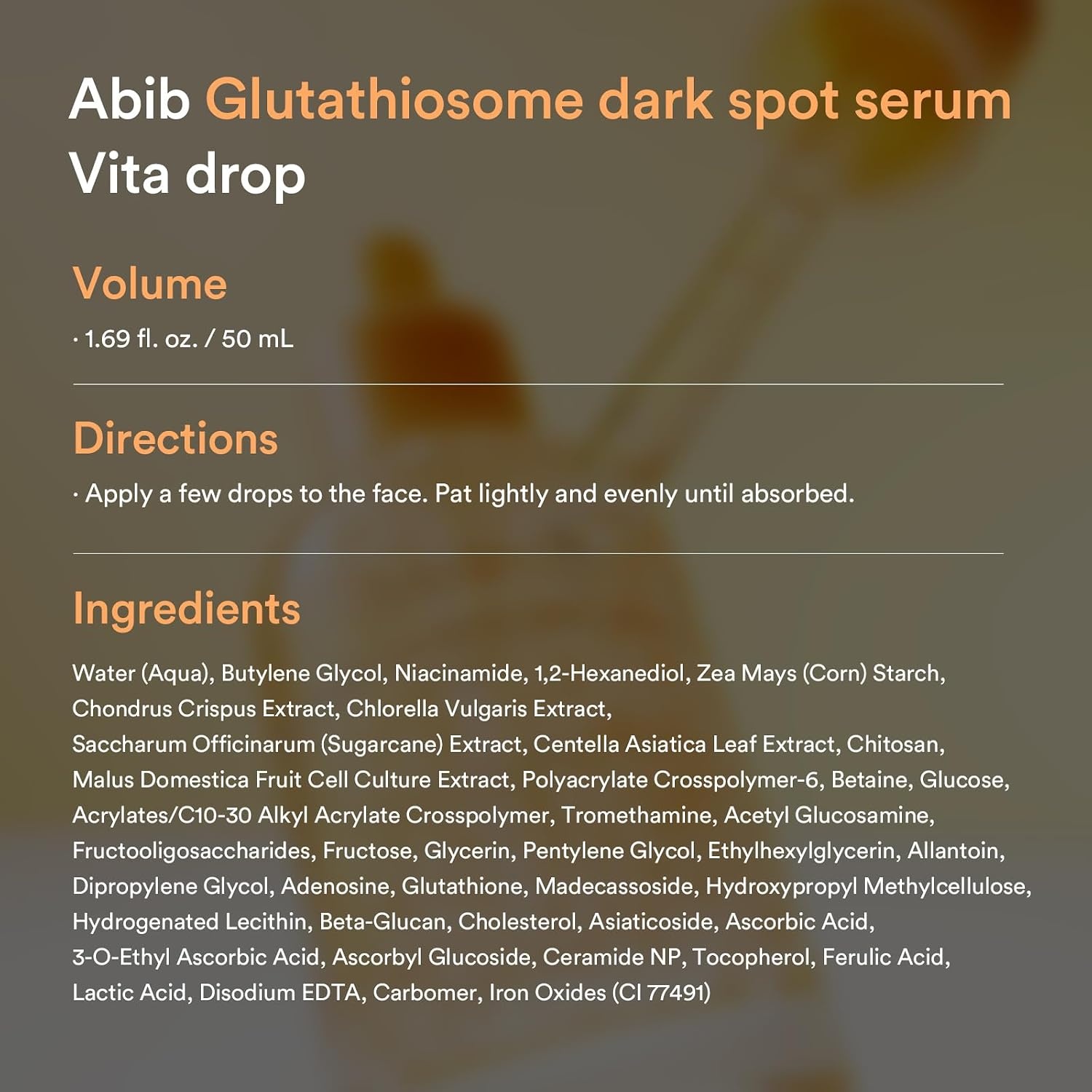 Abib Glutathiosome Dark Spot Serum Vita drop 1.69 fl.oz., Korean Skincare, Dark Spot, Hyperpigmentation Treatment, Lightweight, Hydrating Serum for Sensitive, Uneven Skin(Glutathiosome) - view 8